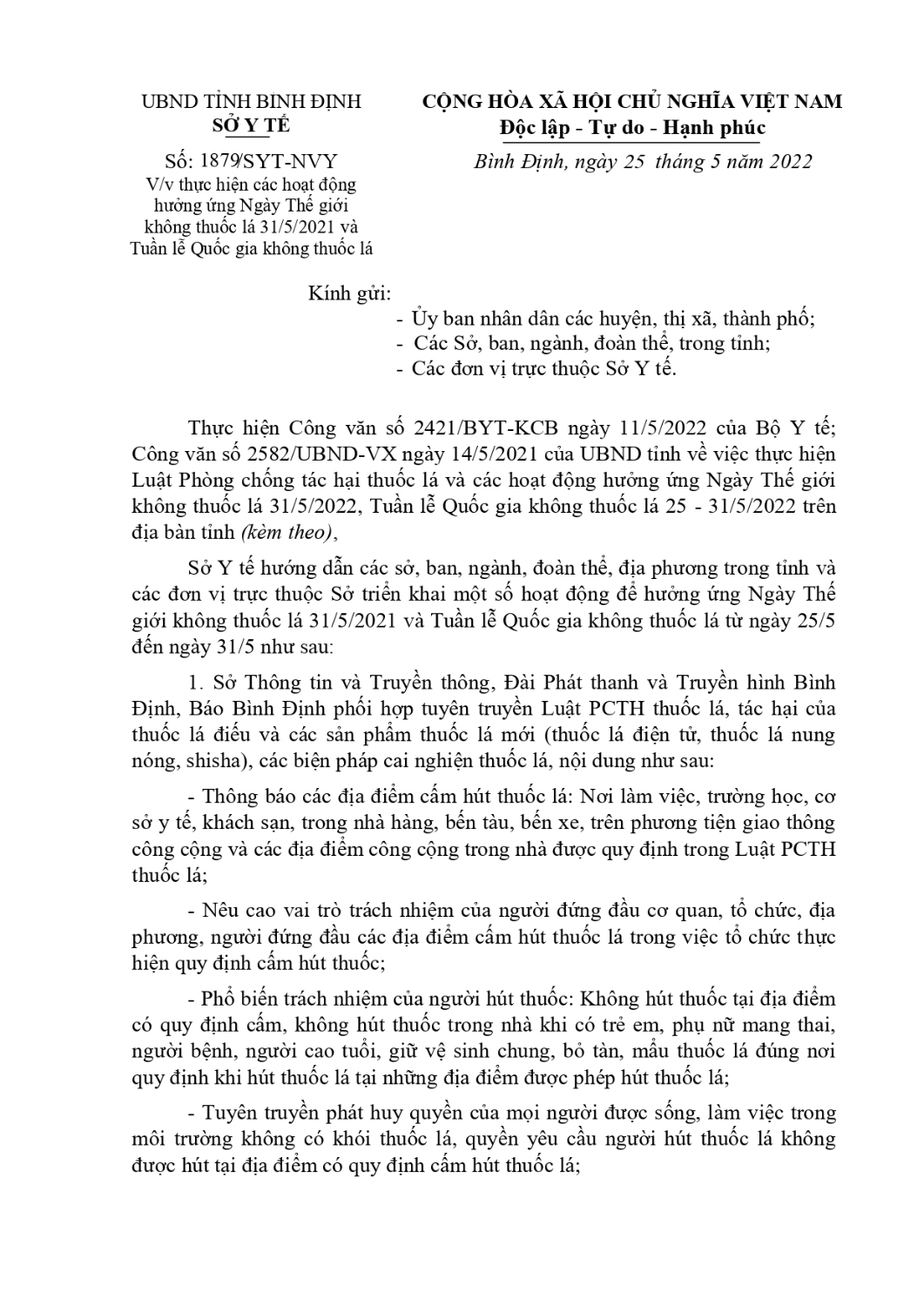 CV SYT huong dan to chuc tuan le thuoc la (gui so nganh) page 0001